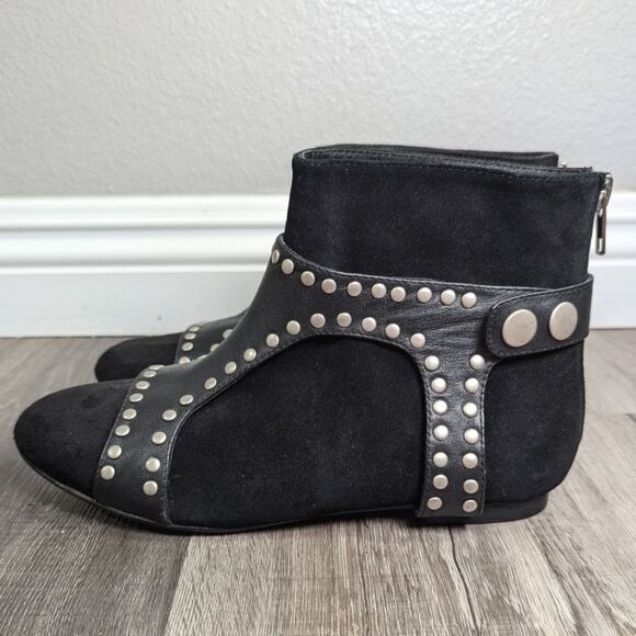 Madison Harding Leather wrap studded harness suede booties womens 7.5 - Picture 3 of 8